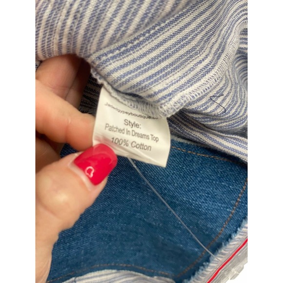 Jaded Gypsy women's blouse Patchwork "Patched in Dreams" Blue Oversized Size S/M - Picture 8 of 10